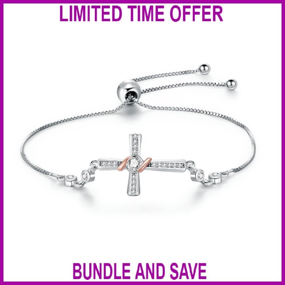 925 Sterling Silver Cross Bracelet with Box Chain, 9 Inch Length